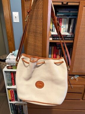 Dooney & Bourke Cream Pebble Leather Shoulder Bag with Tan Trim